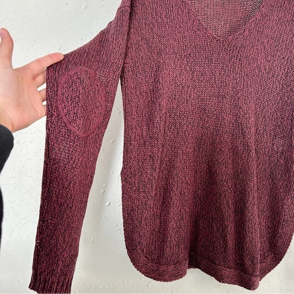 Francesca’s Harper Heritage Maroon Crewneck Sweater Large Elbow Detail